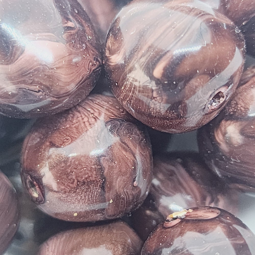 14mm Nut (10) - Dark Brown - Vintage Wood Veneer Marbled Effect Beads