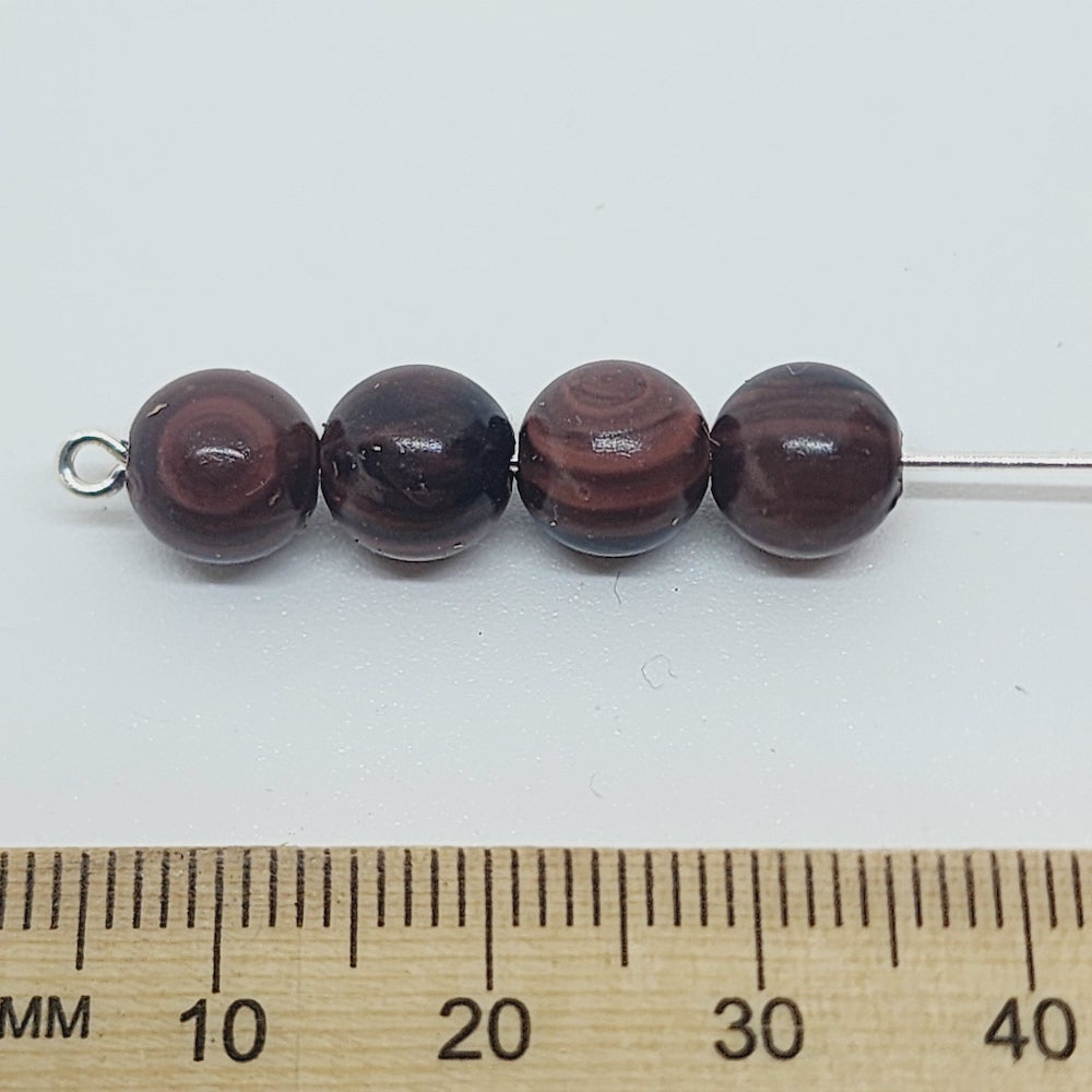 8mm Round (50) - Dark Brown - Vintage Wood Veneer Marbled Effect Beads