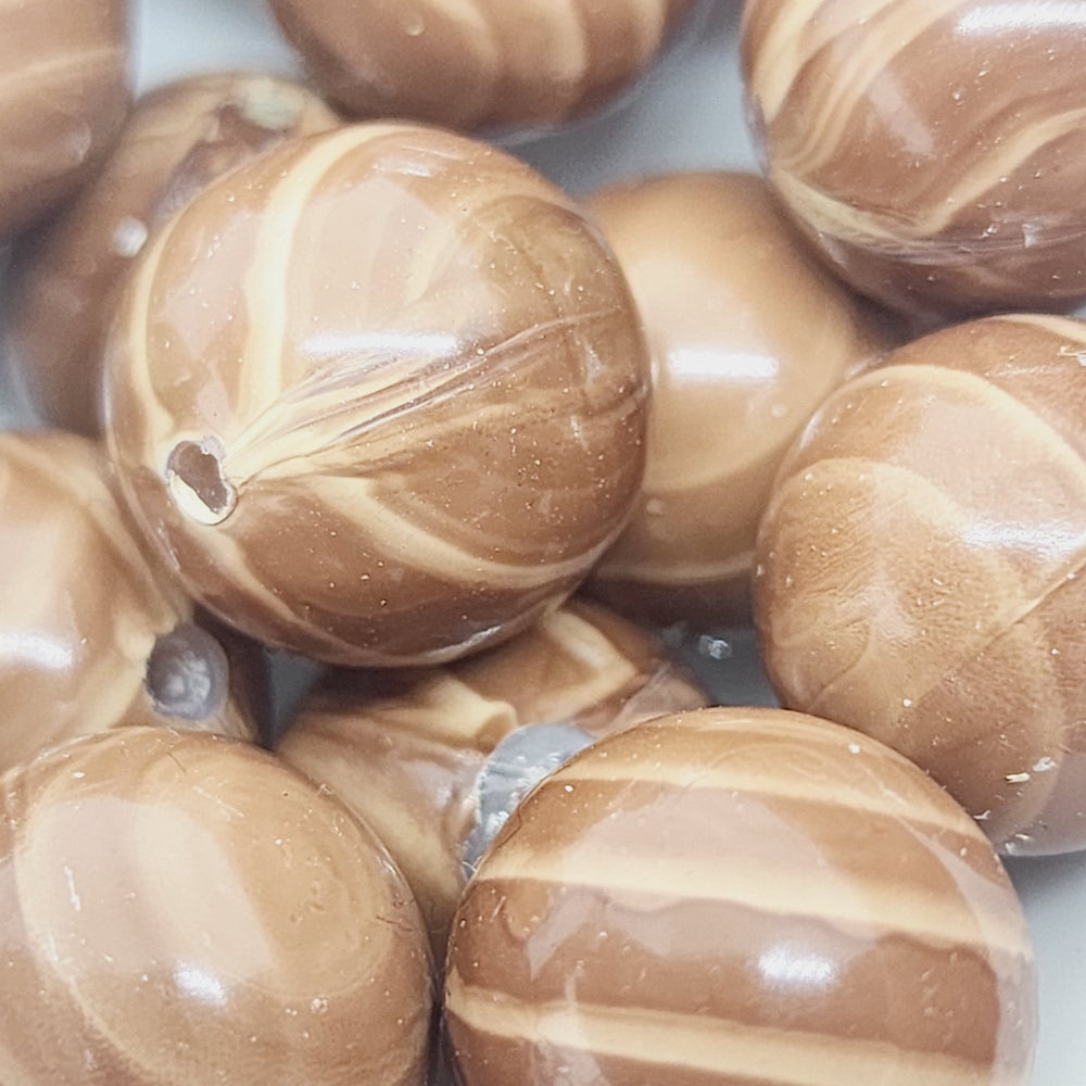 16mm Round (10) - Medium Brown - Vintage Wood Veneer Marbled Effect Beads