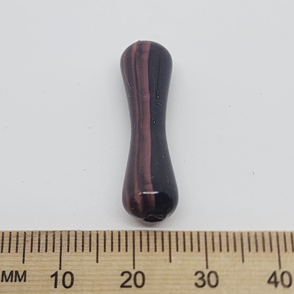 28x8mm Dogbone (25) - Dark Brown - Vintage Wood Veneer Marbled Effect Beads