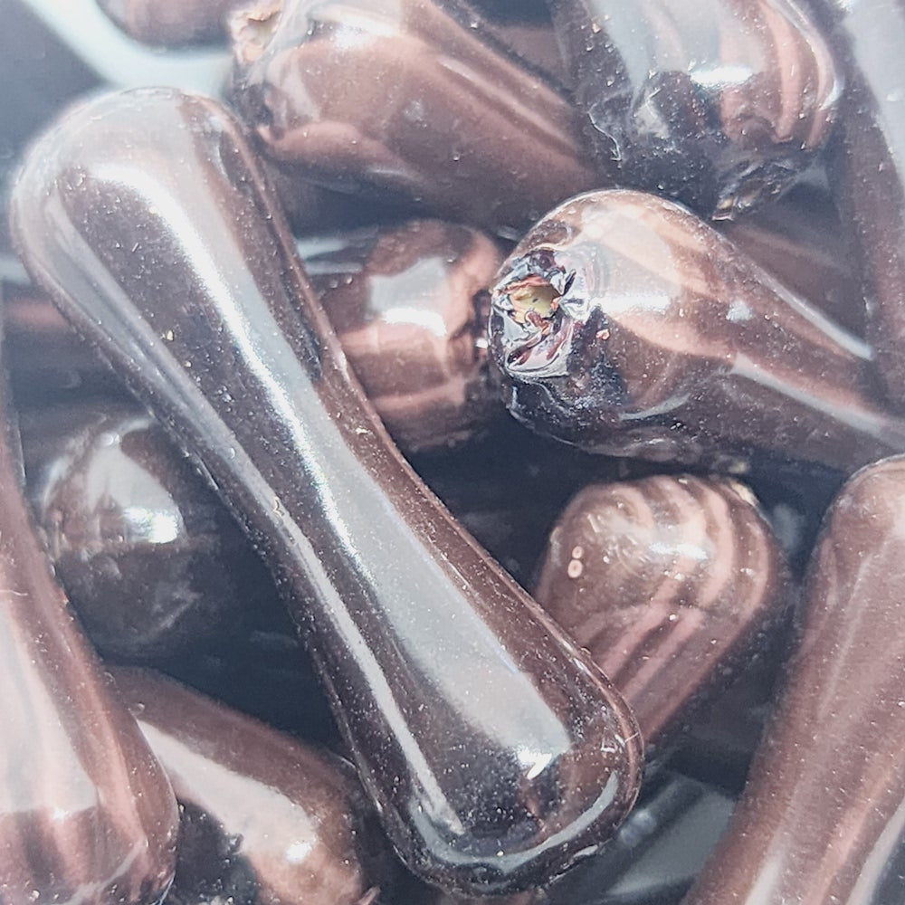 28x8mm Dogbone (25) - Dark Brown - Vintage Wood Veneer Marbled Effect Beads