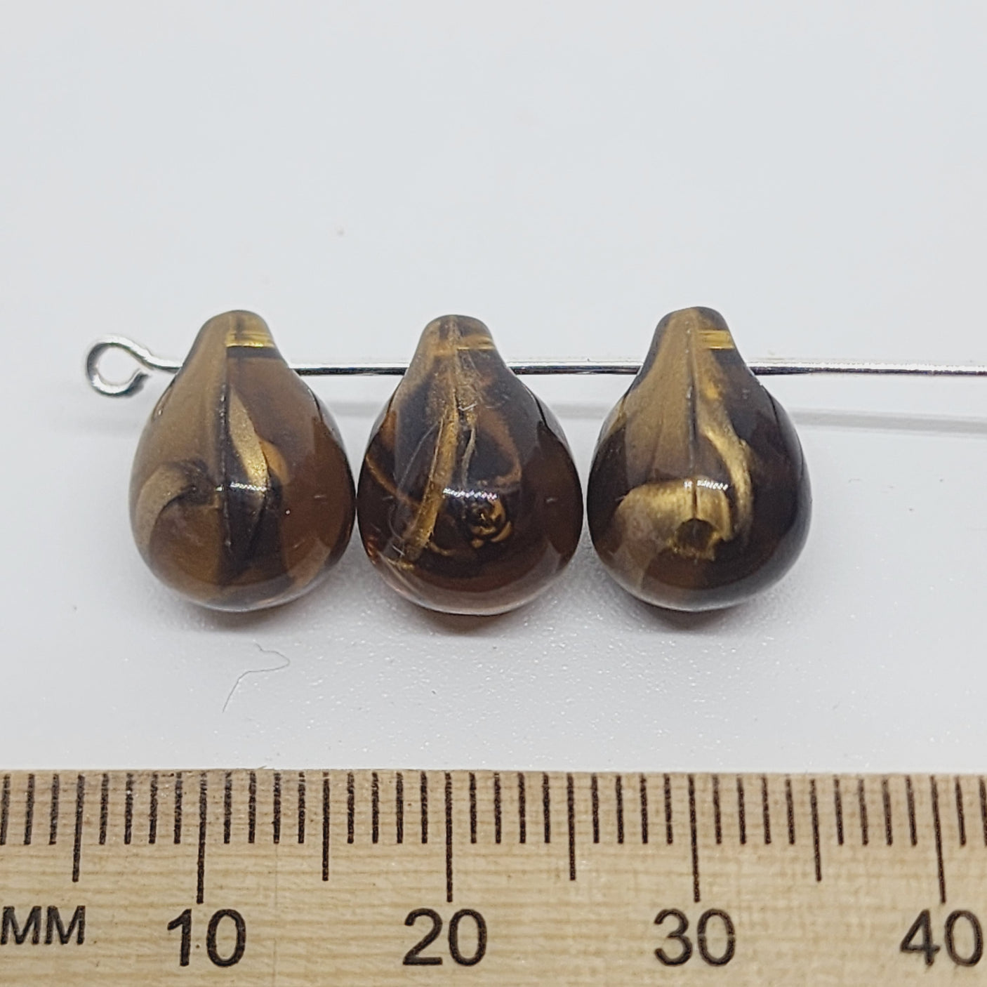 13x10mm Teardrop (10) - Transparent Bronze - Vintage Marbled Effect Beads