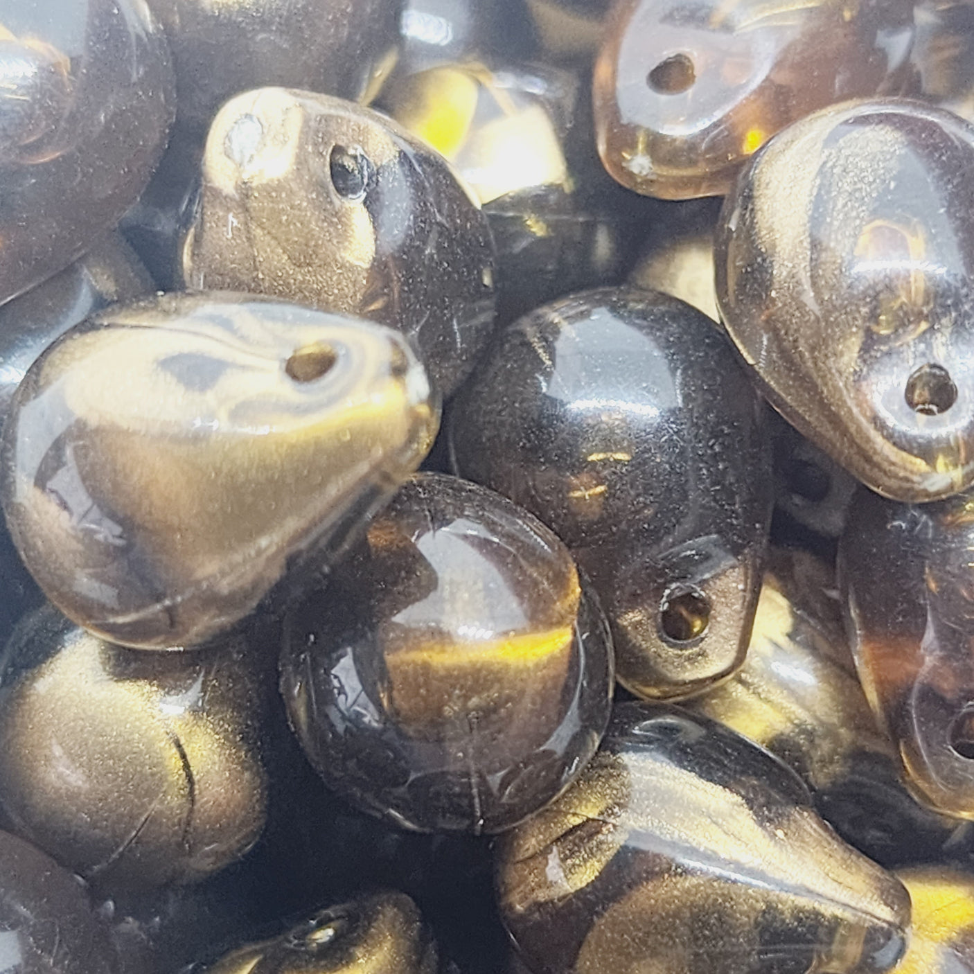 13x10mm Teardrop (10) - Transparent Bronze - Vintage Marbled Effect Beads