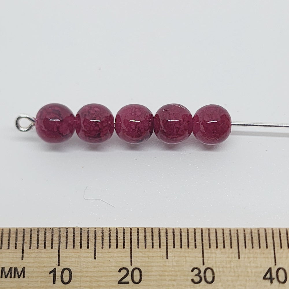 6mm Round (50) - Red Bubble Glaze over White - Vintage Lucite Beads