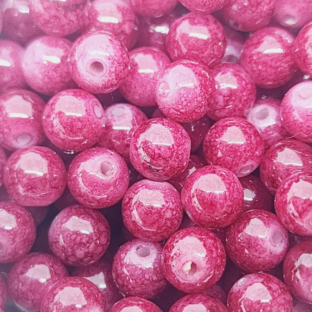 6mm Round (50) - Red Bubble Glaze over White - Vintage Lucite Beads