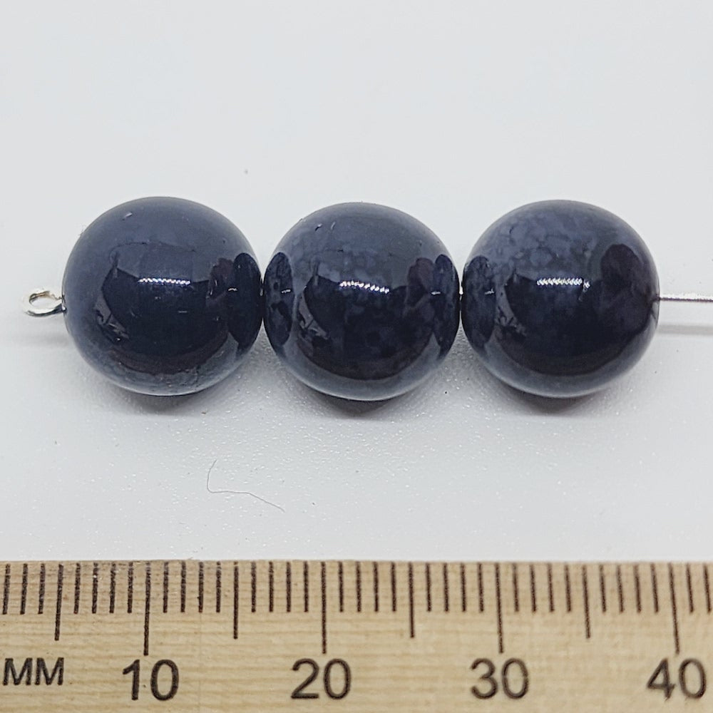 12mm Round (25) - Black Bubble Glaze over Grey - Vintage Lucite Beads