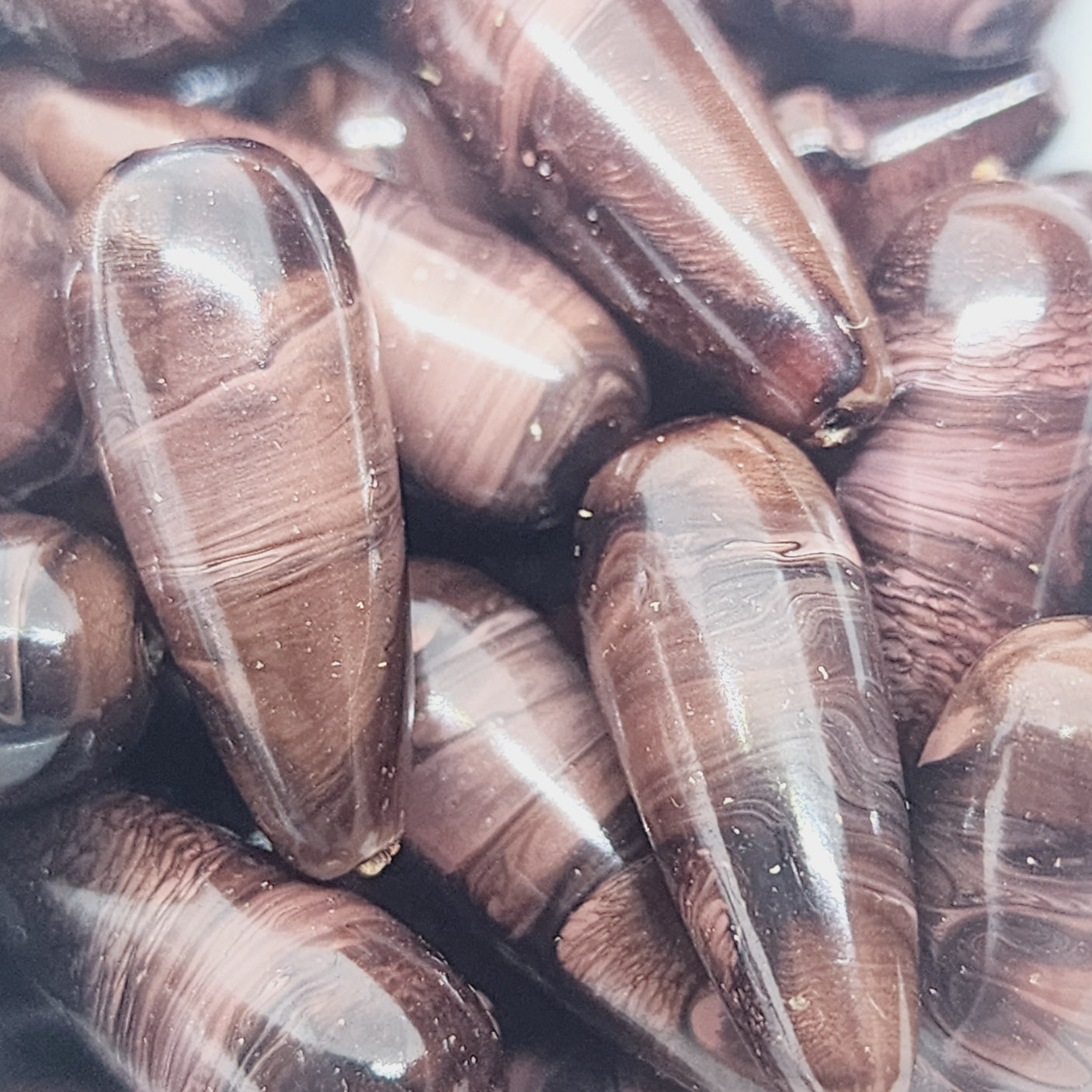 20x7mm Teardrop (25) - Dark Brown - Vintage Wood Veneer Marbled Effect Beads