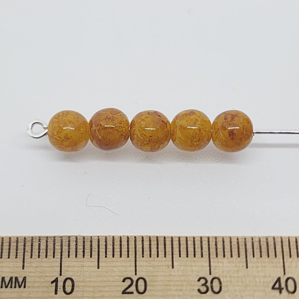 6mm Round (50) - Mustard Bubble Glaze over Cream - Vintage Lucite Beads