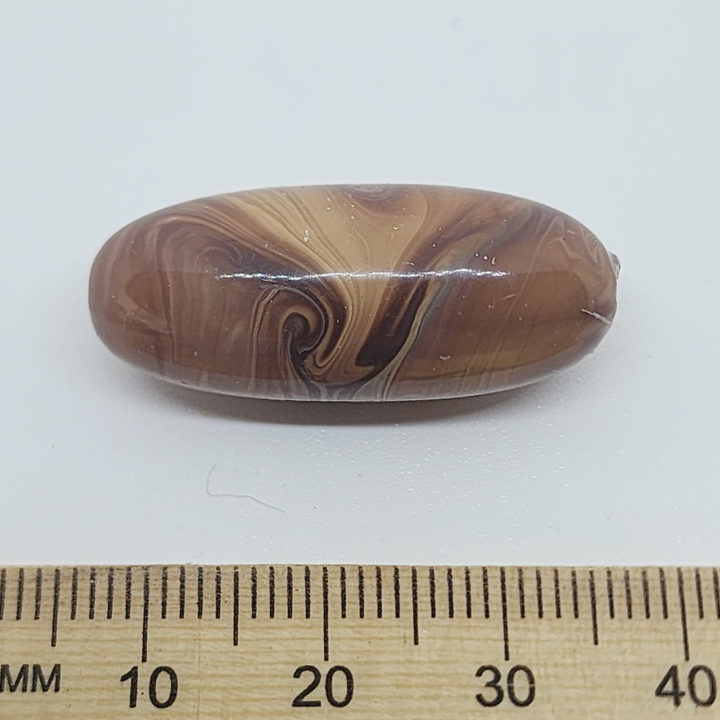 30x10mm Oval (10) - Medium Brown - Vintage Wood Veneer Marbled Effect Beads