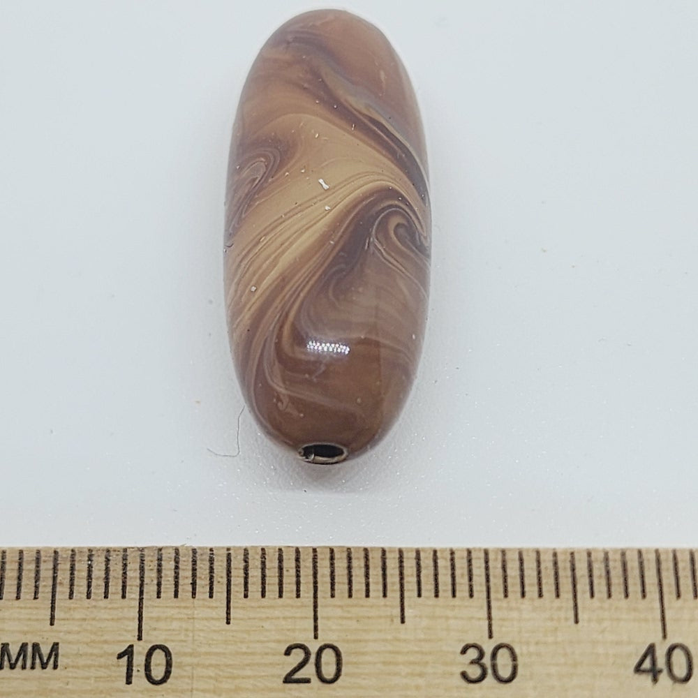 30x10mm Oval (10) - Medium Brown - Vintage Wood Veneer Marbled Effect Beads
