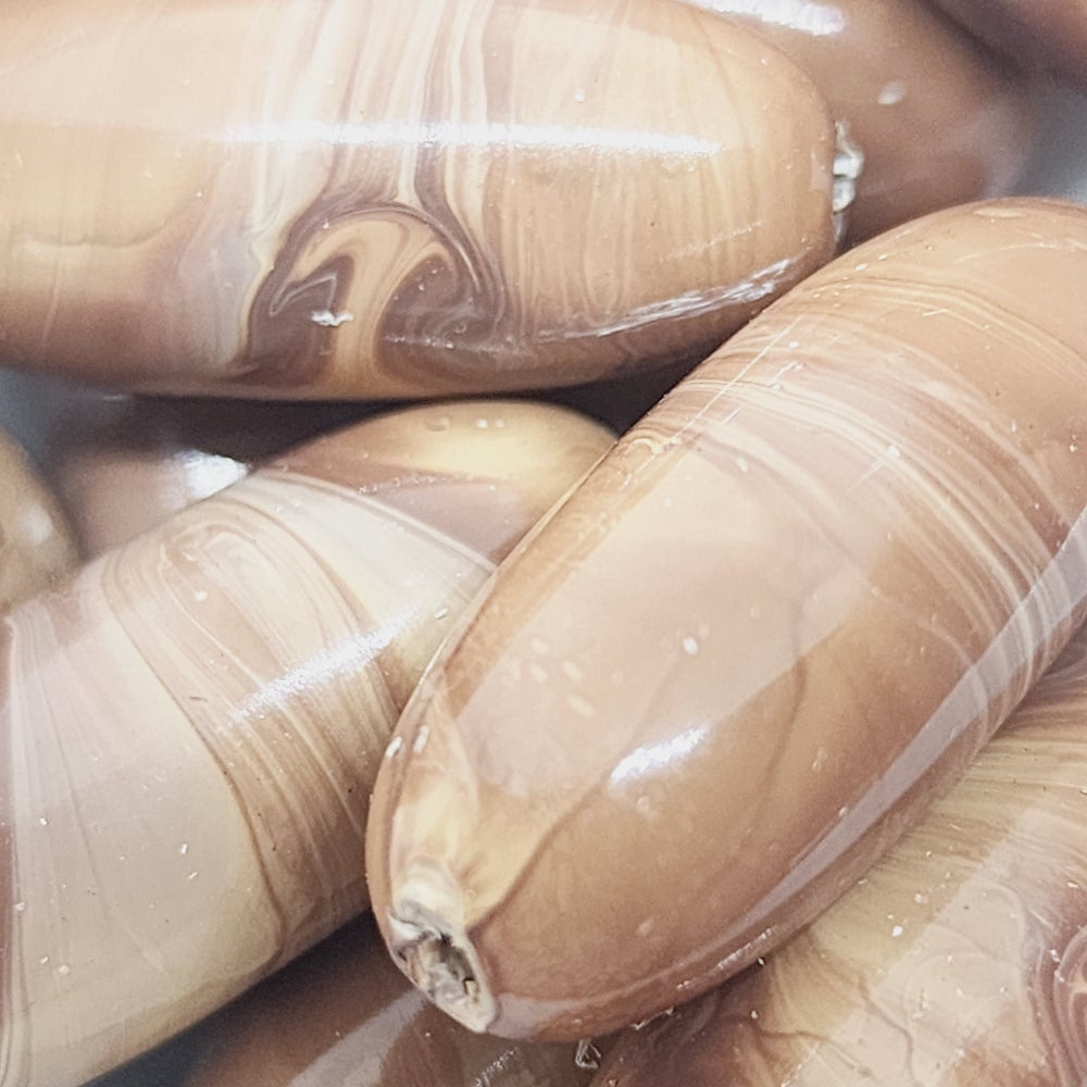 30x10mm Oval (10) - Medium Brown - Vintage Wood Veneer Marbled Effect Beads