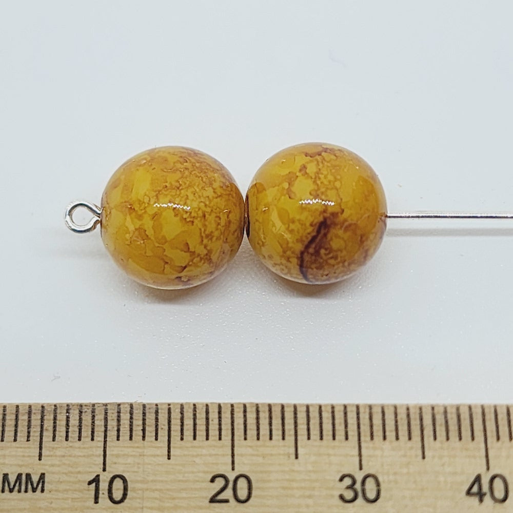 12mm Round (25) - Mustard Bubble Glaze over Cream - Vintage Lucite Beads