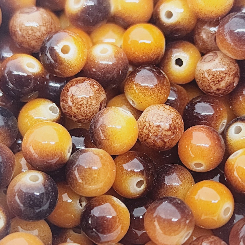 6mm Round (50) - Tan/Black - Vintage Lucite Beads