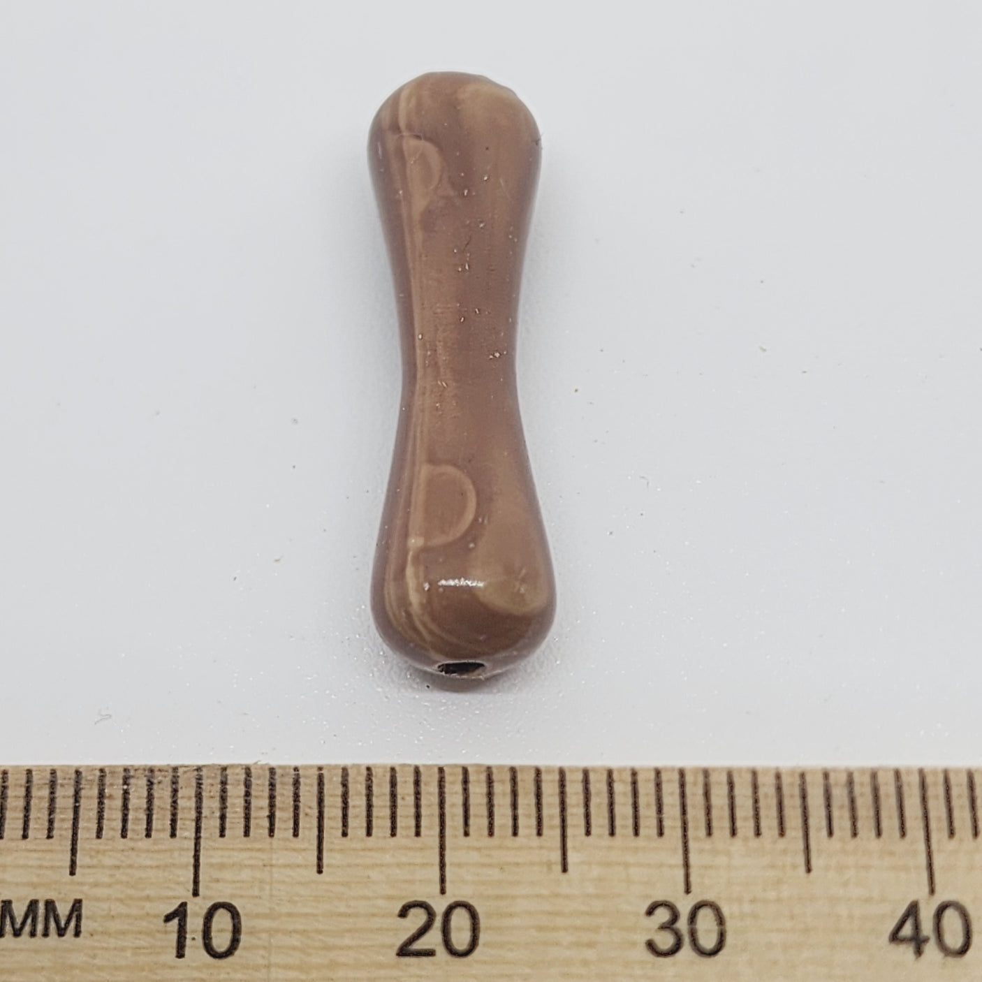 28x8mm Dogbone (25) - Medium Brown - Vintage Wood Veneer Marbled Effect Beads