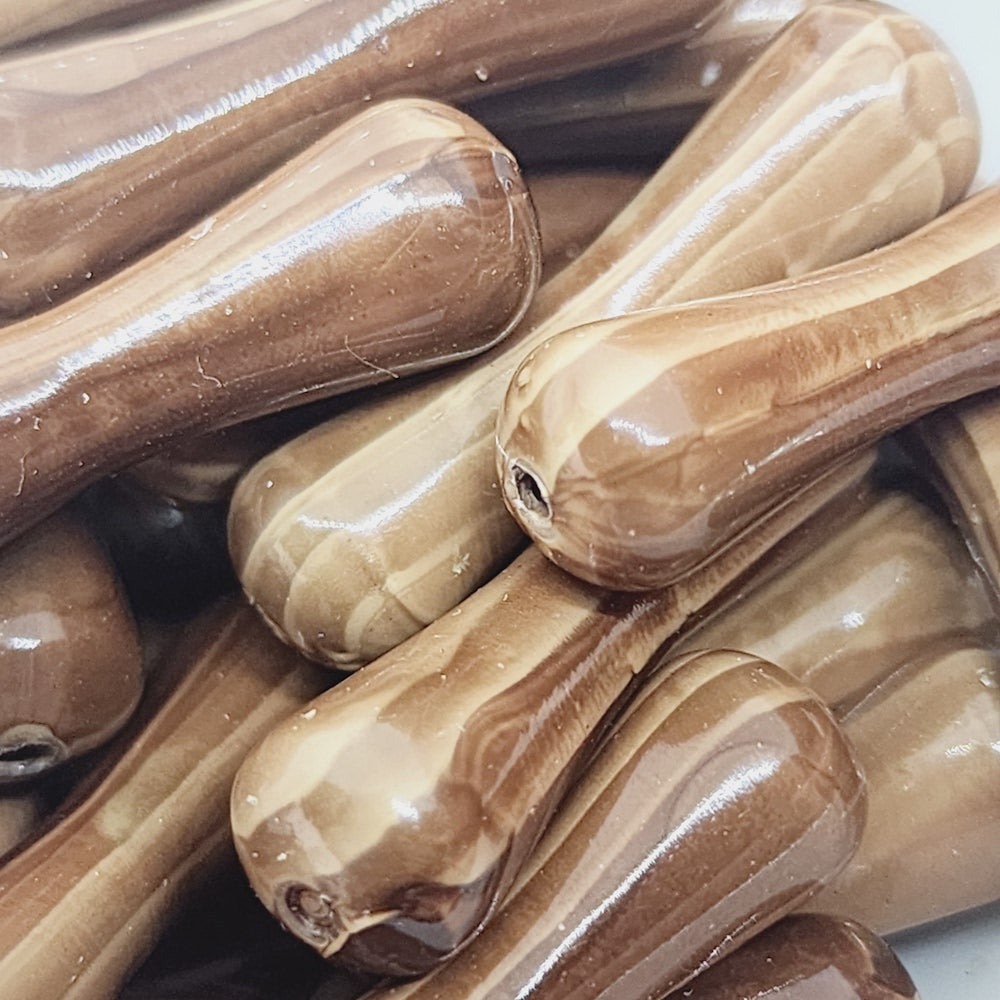 28x8mm Dogbone (25) - Medium Brown - Vintage Wood Veneer Marbled Effect Beads