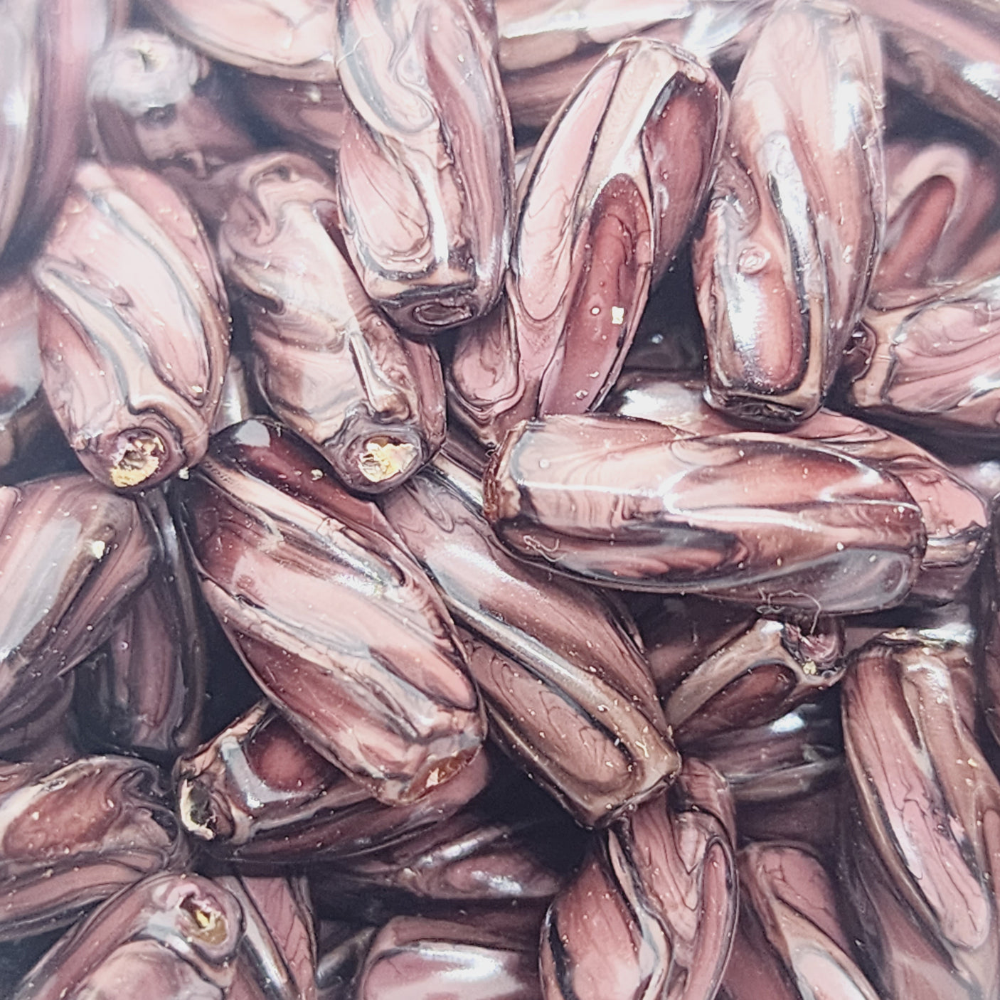 13x5mm Twist (50) - Dark Brown - Vintage Wood Veneer Marbled Effect Beads