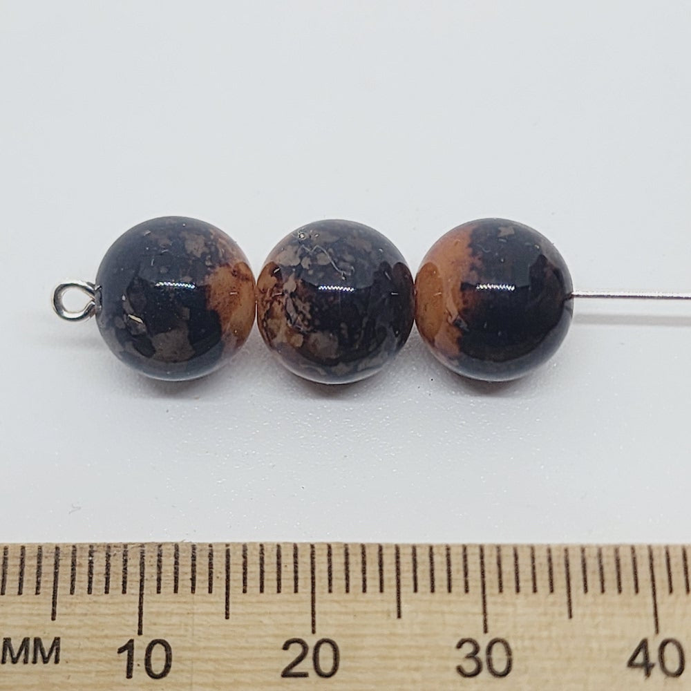 10mm Round (25) - Black Bubble Glaze over Tan - Vintage Lucite Beads