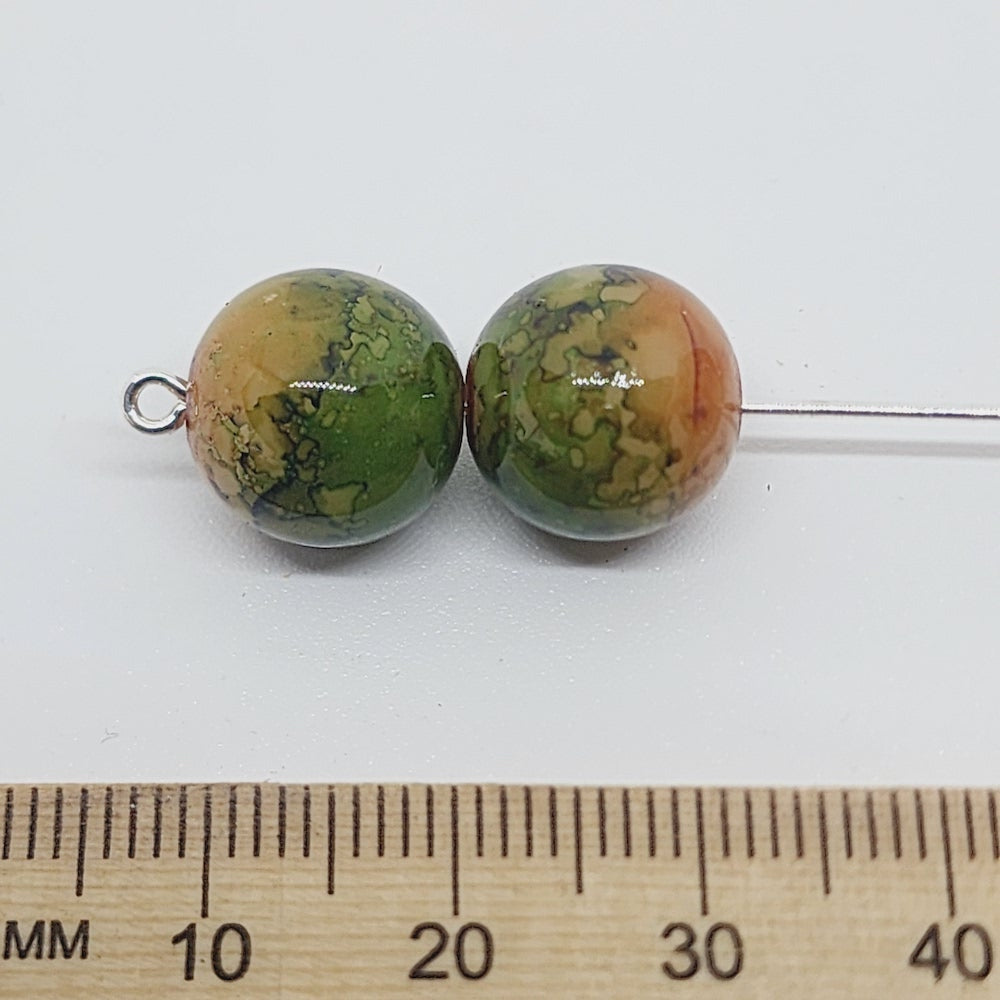 12mm Round (25) - Green Bubble Glaze over Tan - Vintage Lucite Beads