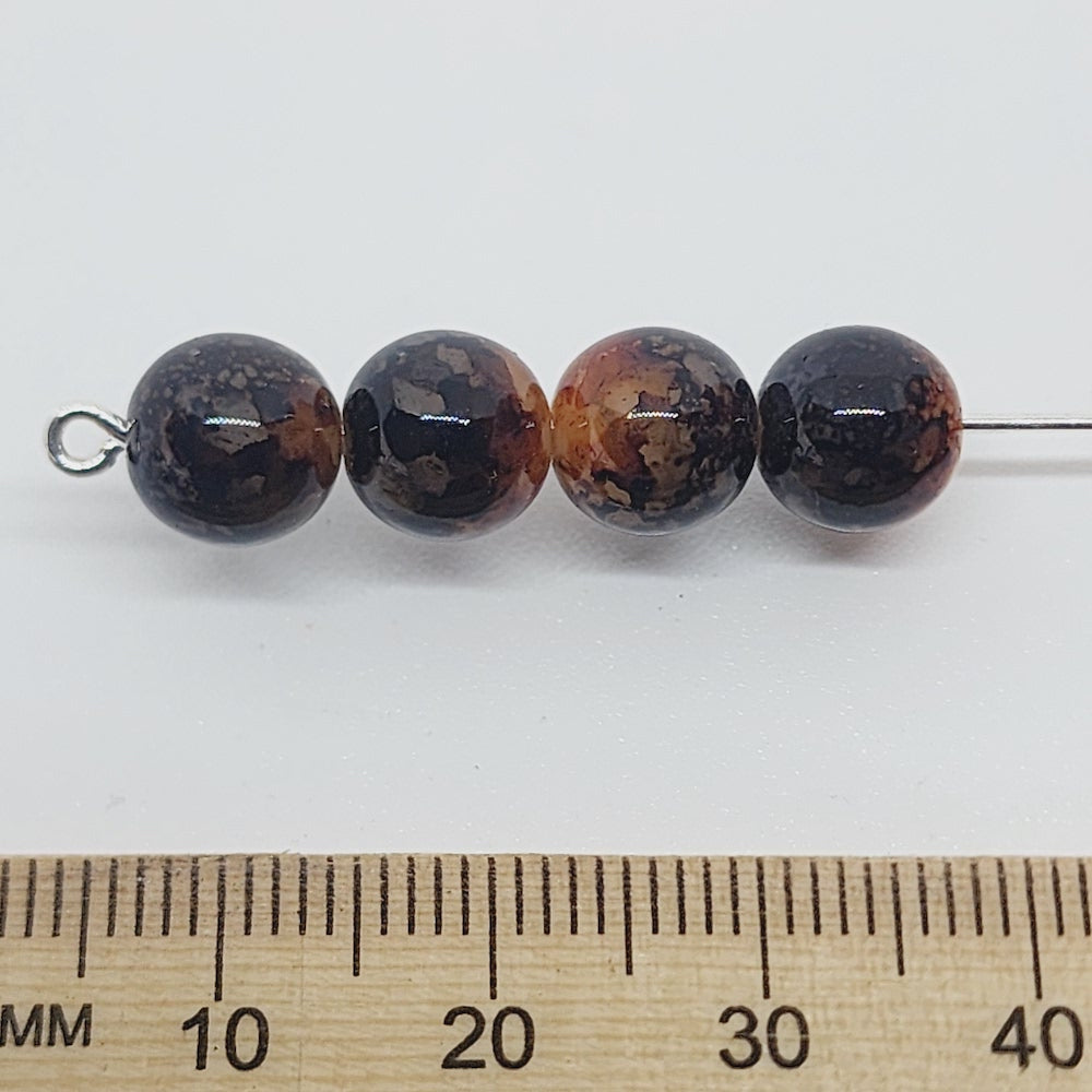 8mm Round (25) - Black Bubble Glaze over Tan - Vintage Lucite Beads