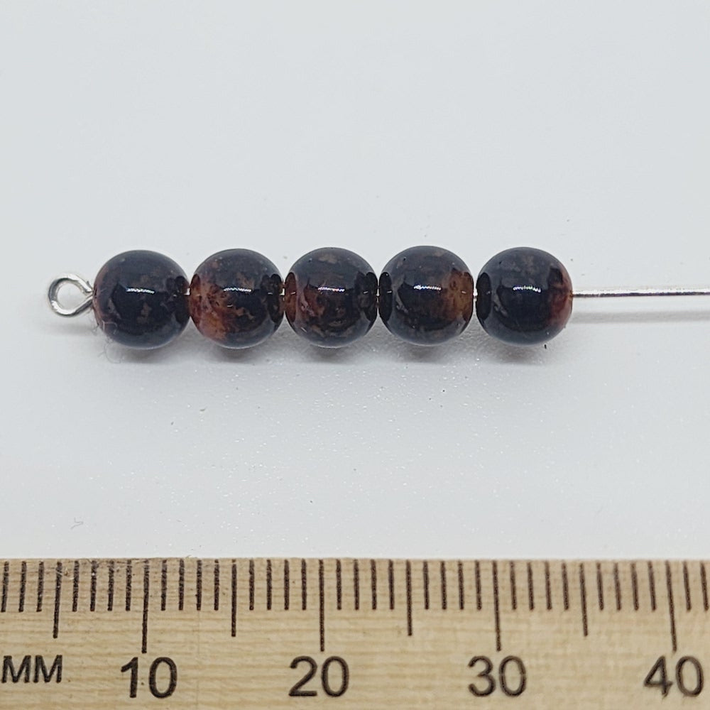 6mm Round (50) - Black Bubble Glaze over Tan - Vintage Lucite Beads