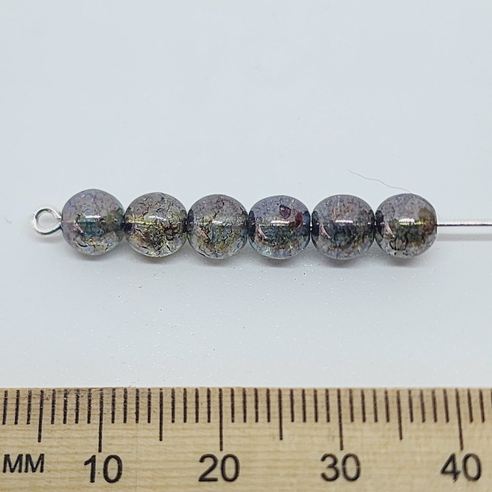 6mm Round (25) - Grey Bubble - Vintage Czech Glass Beads