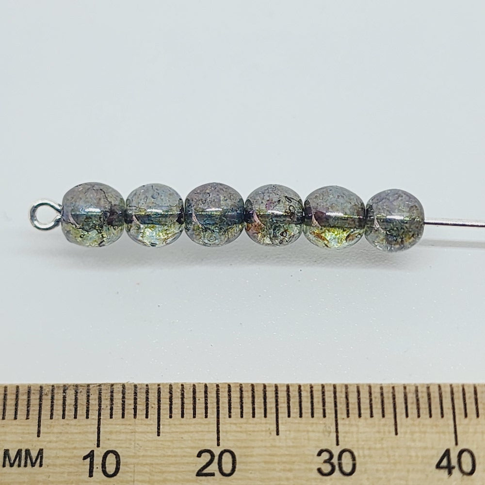 6mm Round (500) - Grey Bubble - Vintage Czech Glass Beads