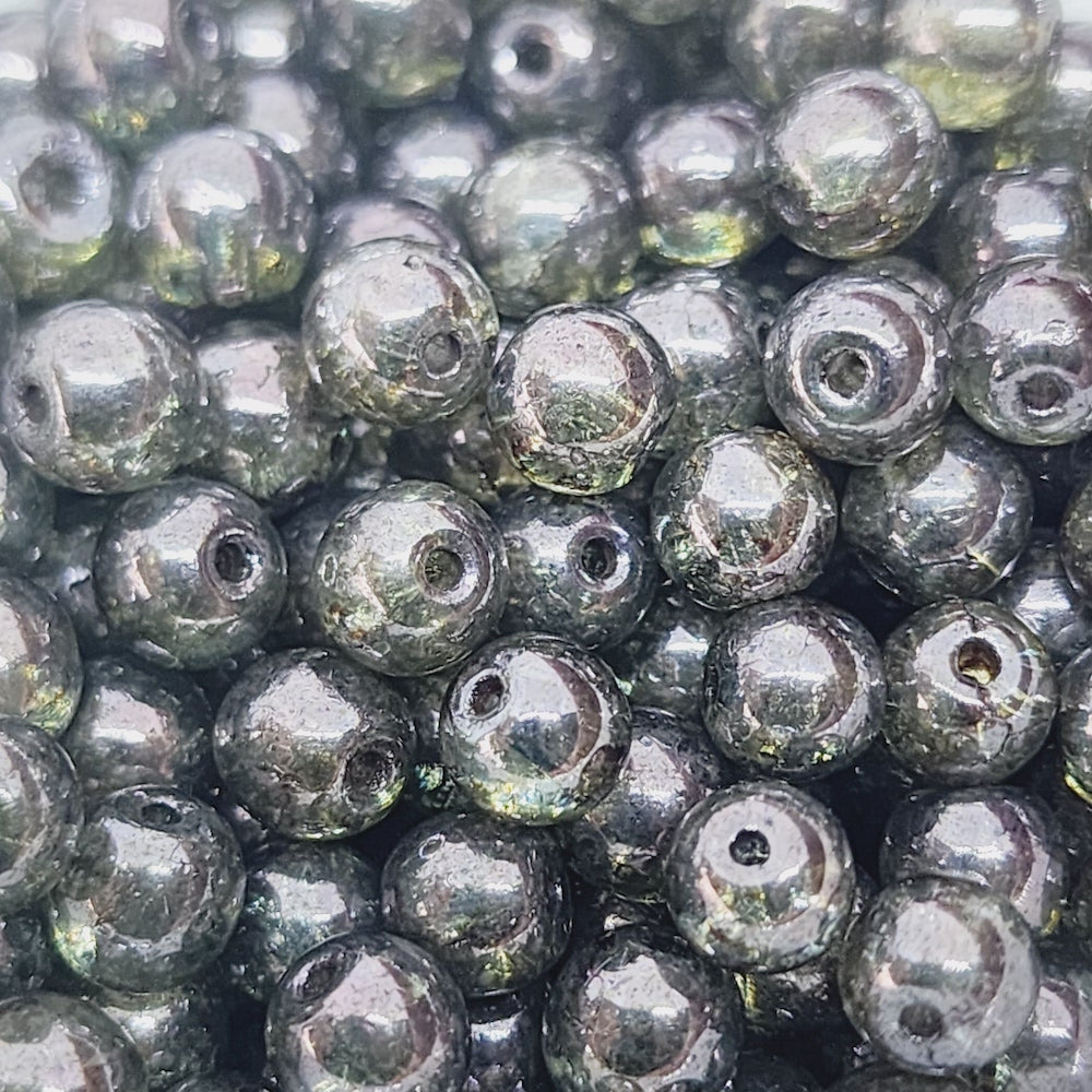 6mm Round (100) - Grey Bubble - Vintage Czech Glass Beads