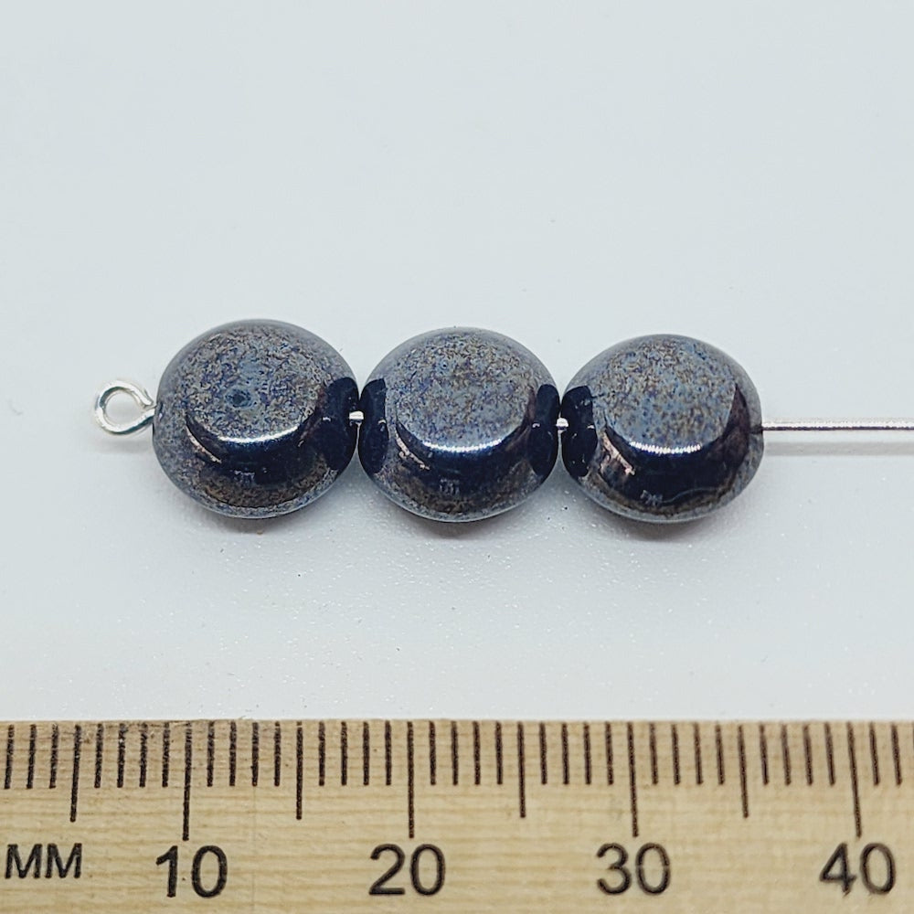 10x7mm Coin (10) - Gunmetal Lustre - Vintage Czech Glass Beads