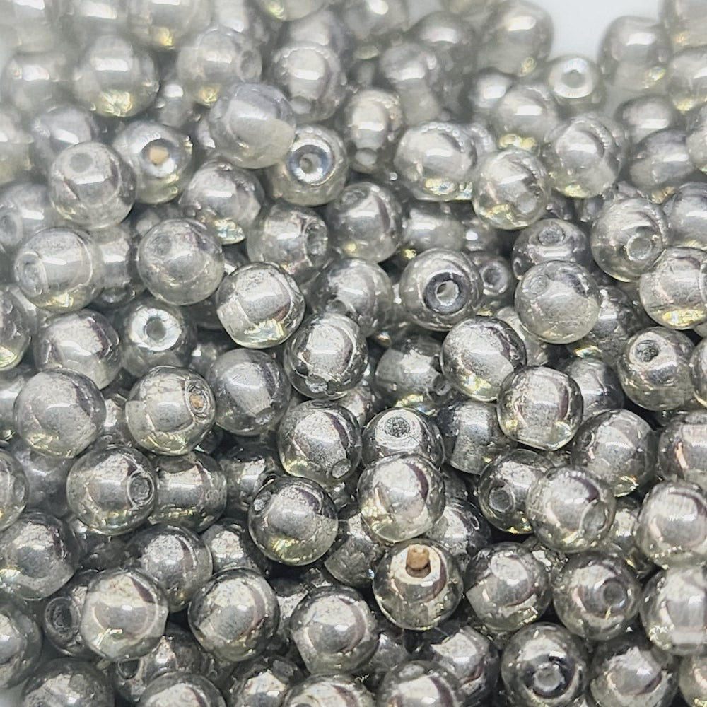 4mm Round (500) - Grey Bubble - Vintage Czech Glass Beads