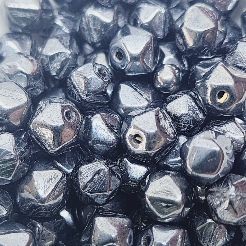 6mm Pinched Round (25) - Gunmetal Lustre - Vintage Czech Glass Beads
