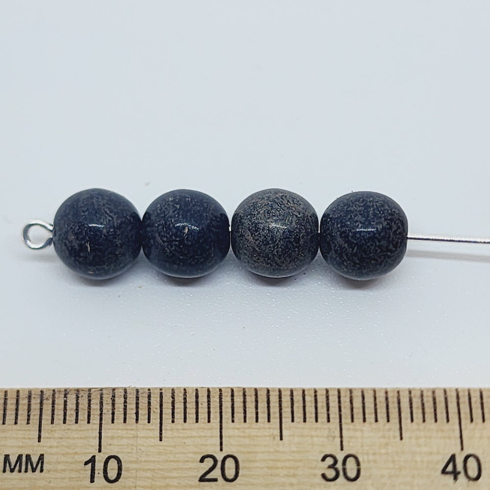 8mm Round Czech Glass Beads (25) - Green Granite - Bead Shack