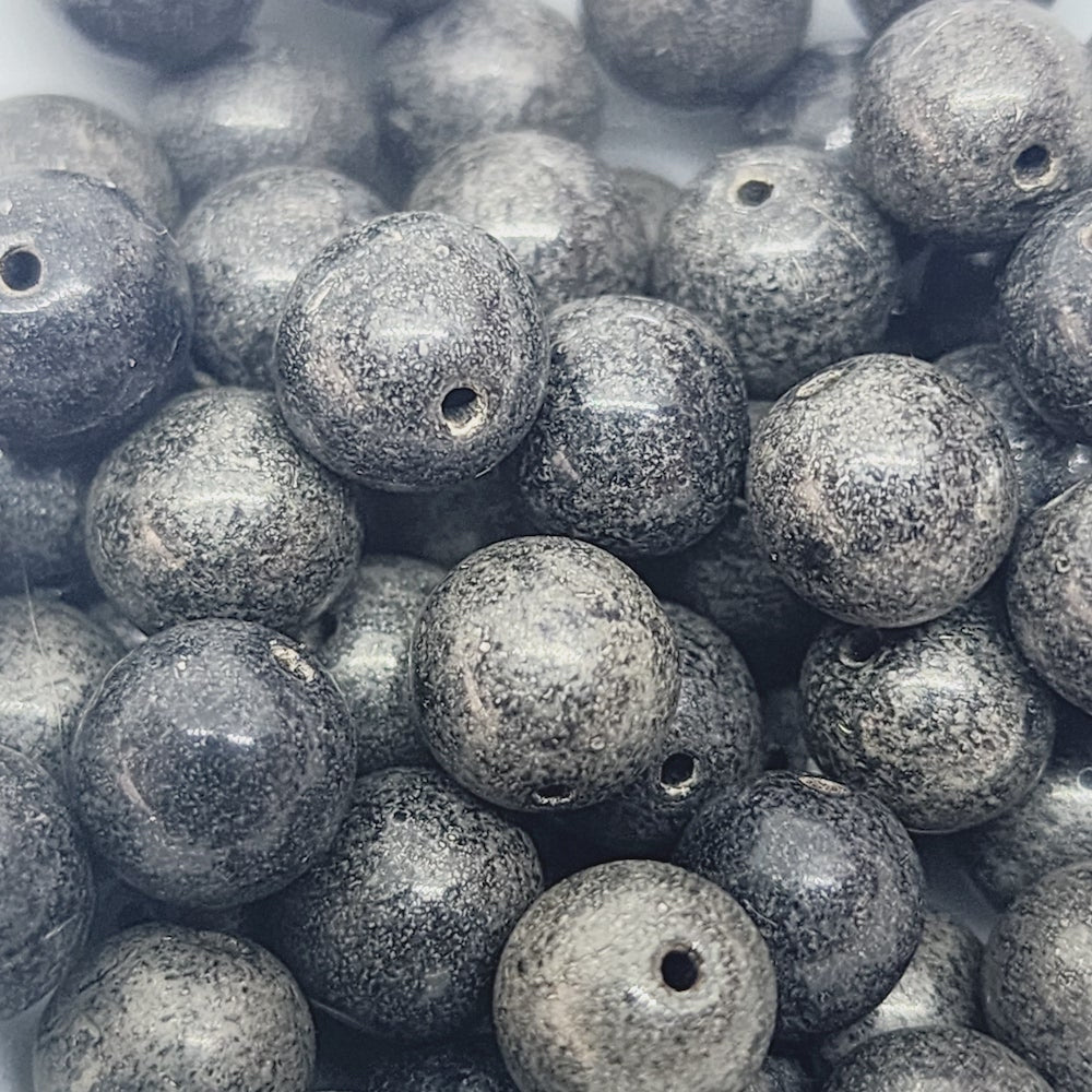 8mm Round Czech Glass Beads (25) - Green Granite - Bead Shack