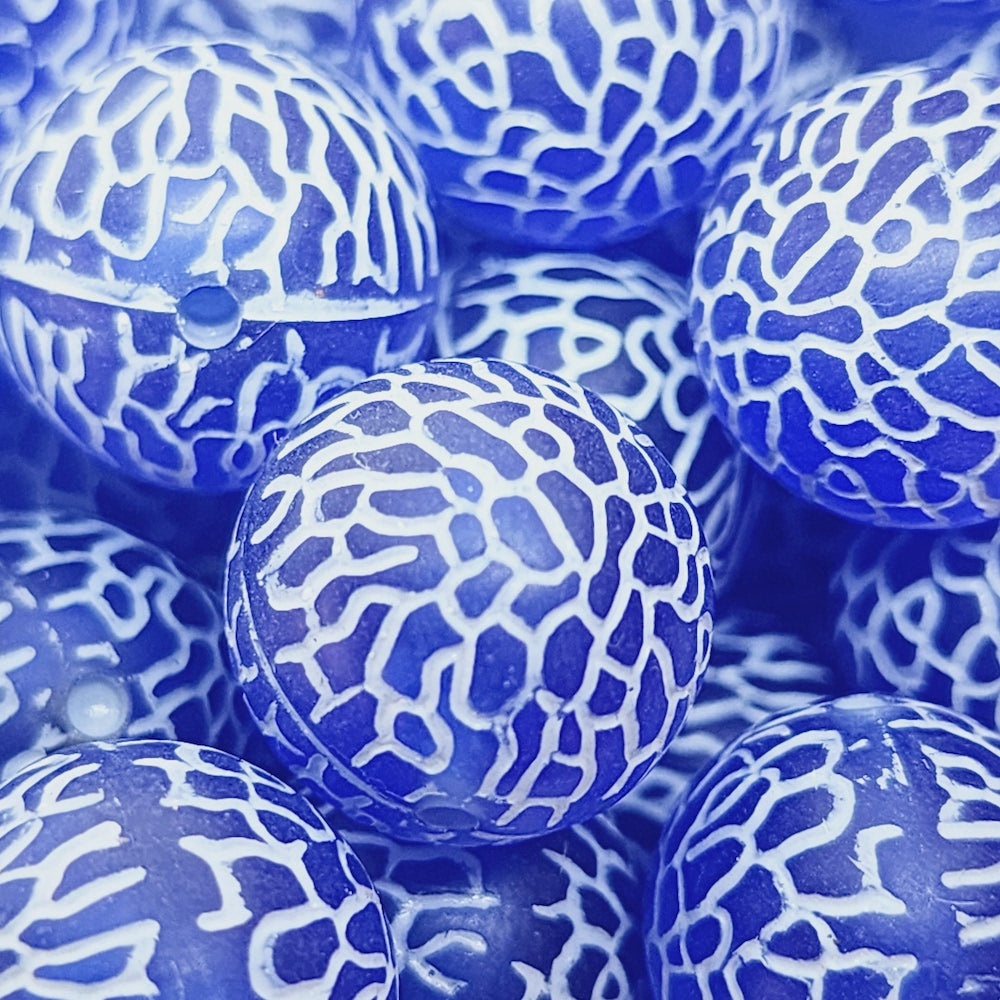 14mm Round (10) - Blue w. White - Vintage Baroque Lucite Beads