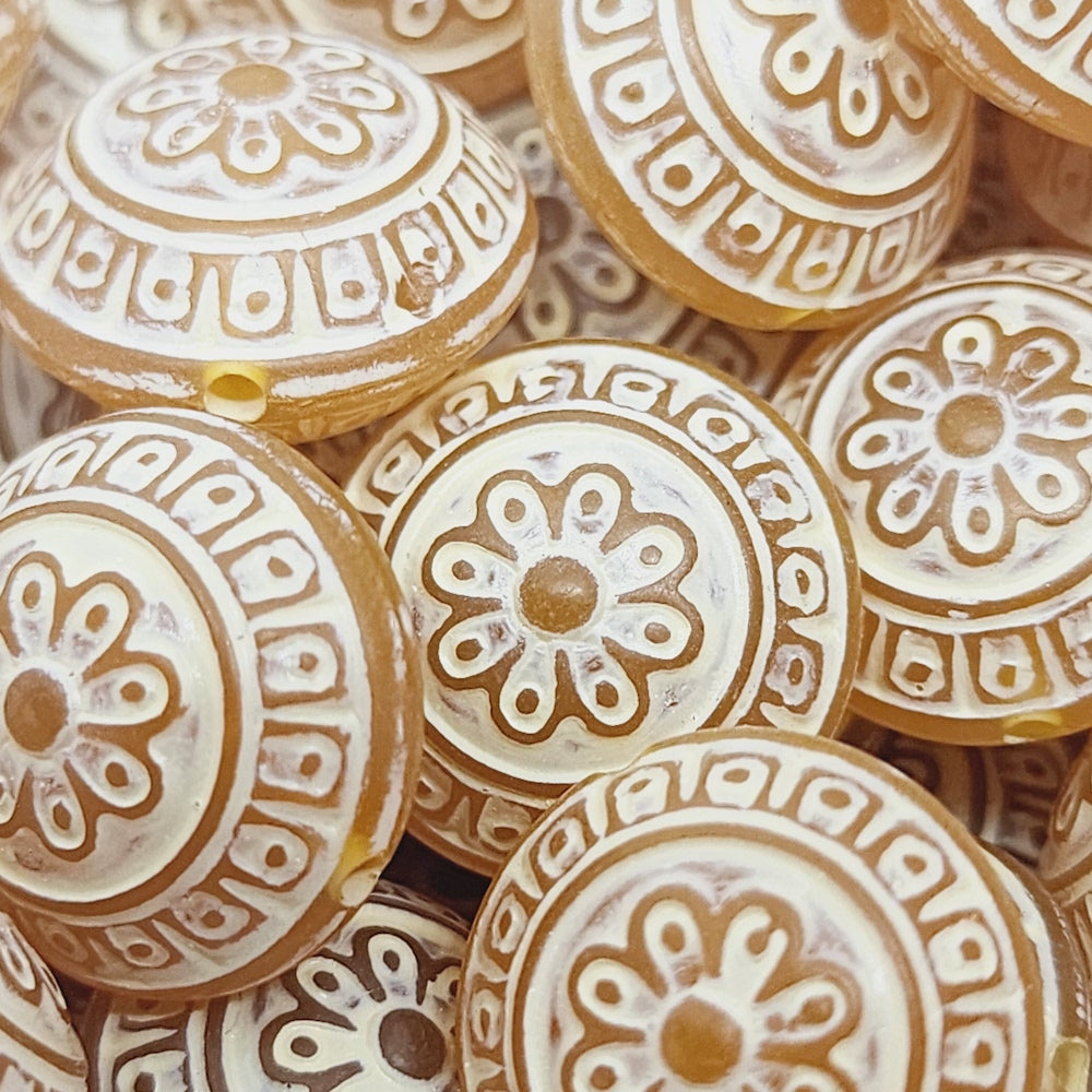 15x10mm Disc (10) - Orange w. White - Vintage Baroque Lucite Beads