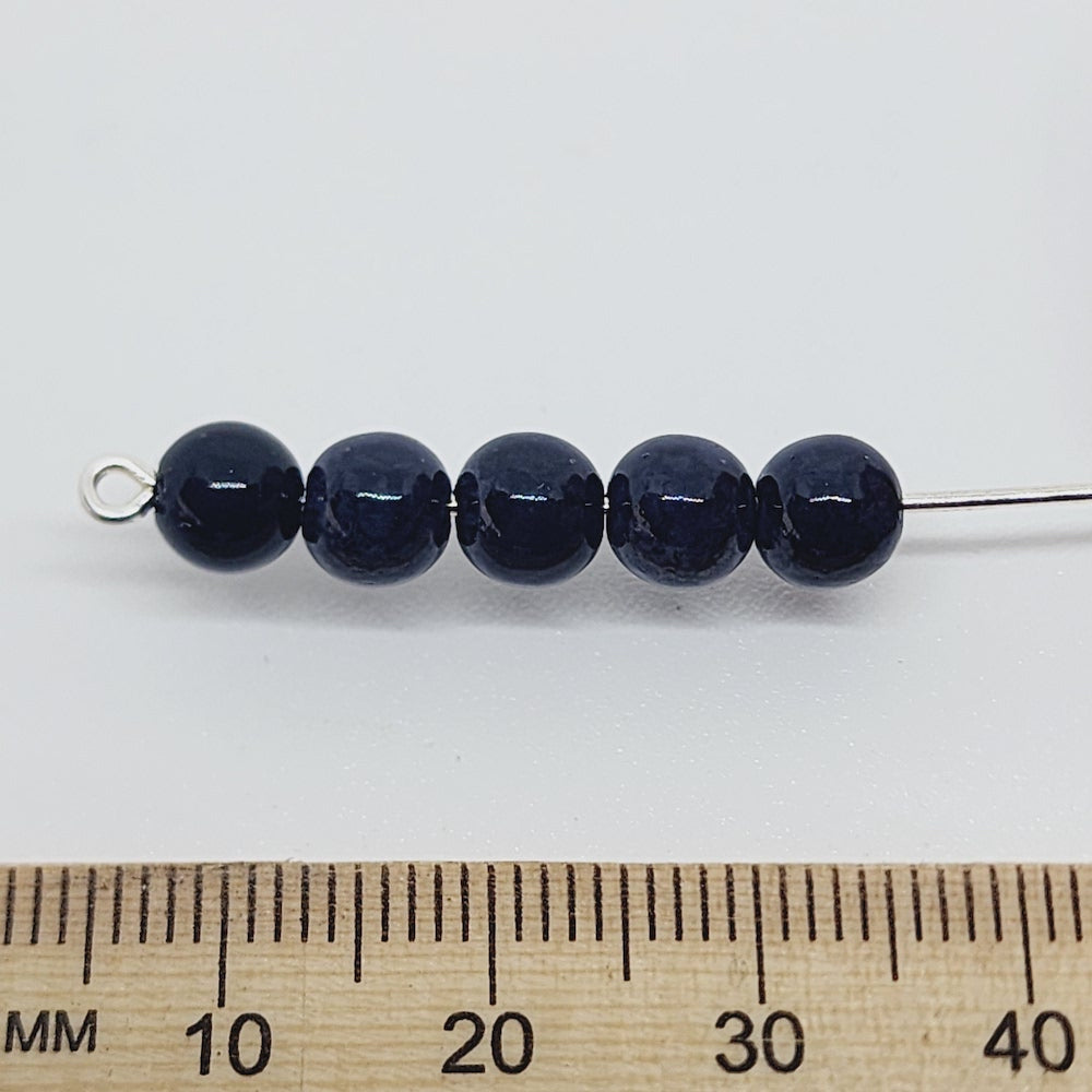 6mm Round (50) - Black Bubble Glaze over Grey - Vintage Lucite Beads