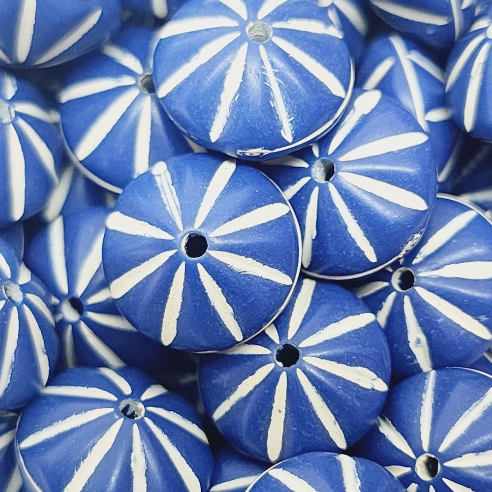 8x12mm UFO (25) - Navy Blue w. White - Vintage Lucite Beads