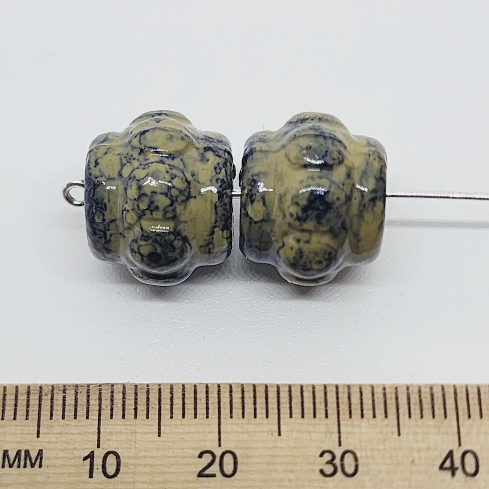 13x15mm Fluted Drum (25) - Khaki - Pottery Look Lucite Beads - Glossy