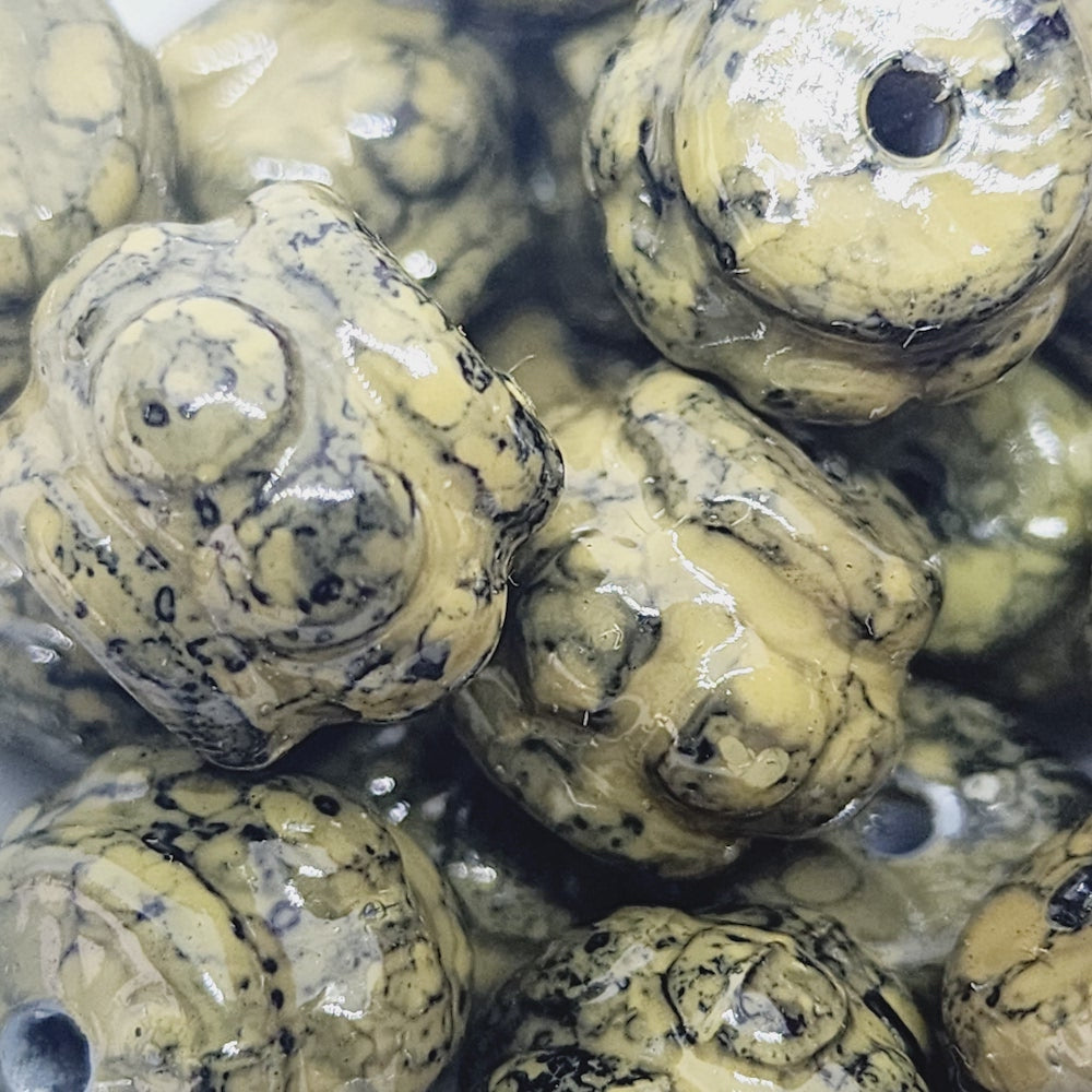 13x15mm Fluted Drum (25) - Khaki - Pottery Look Lucite Beads - Glossy