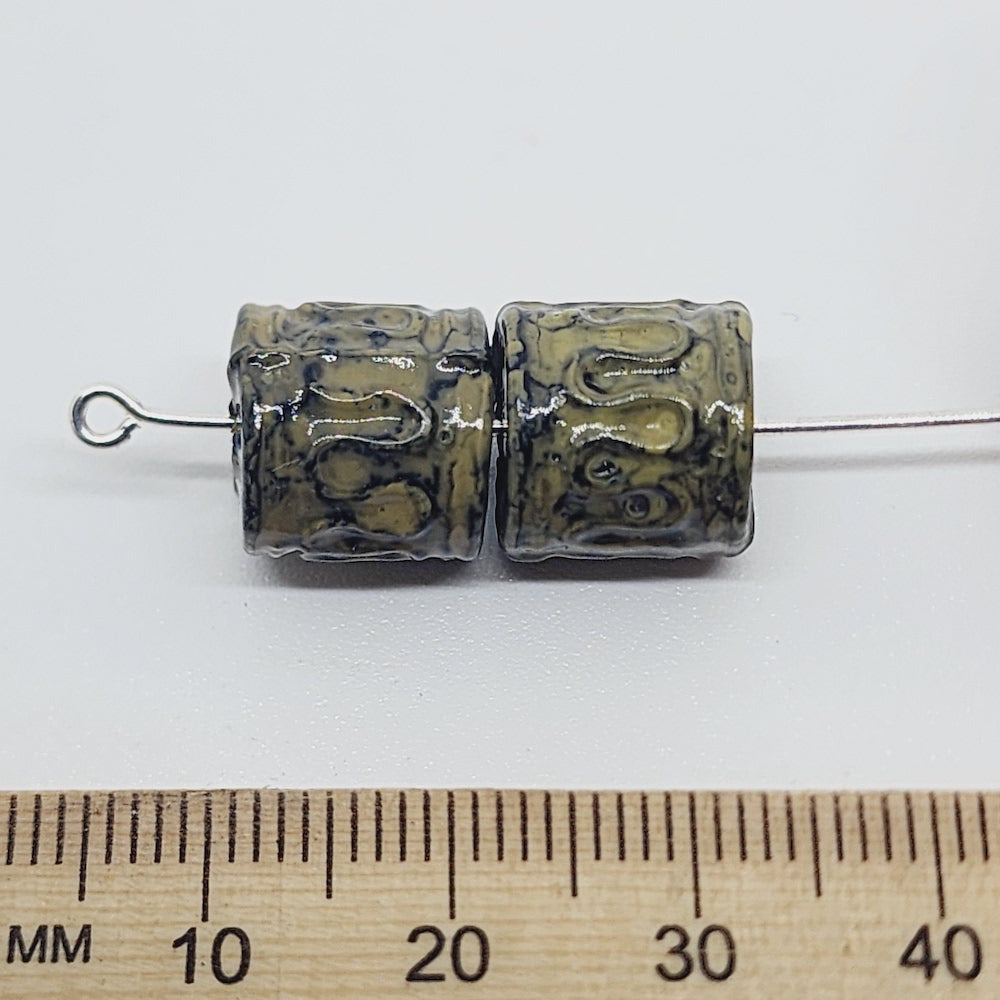 11x11mm Tube (25) - Khaki - Pottery Look Lucite Beads - Glossy