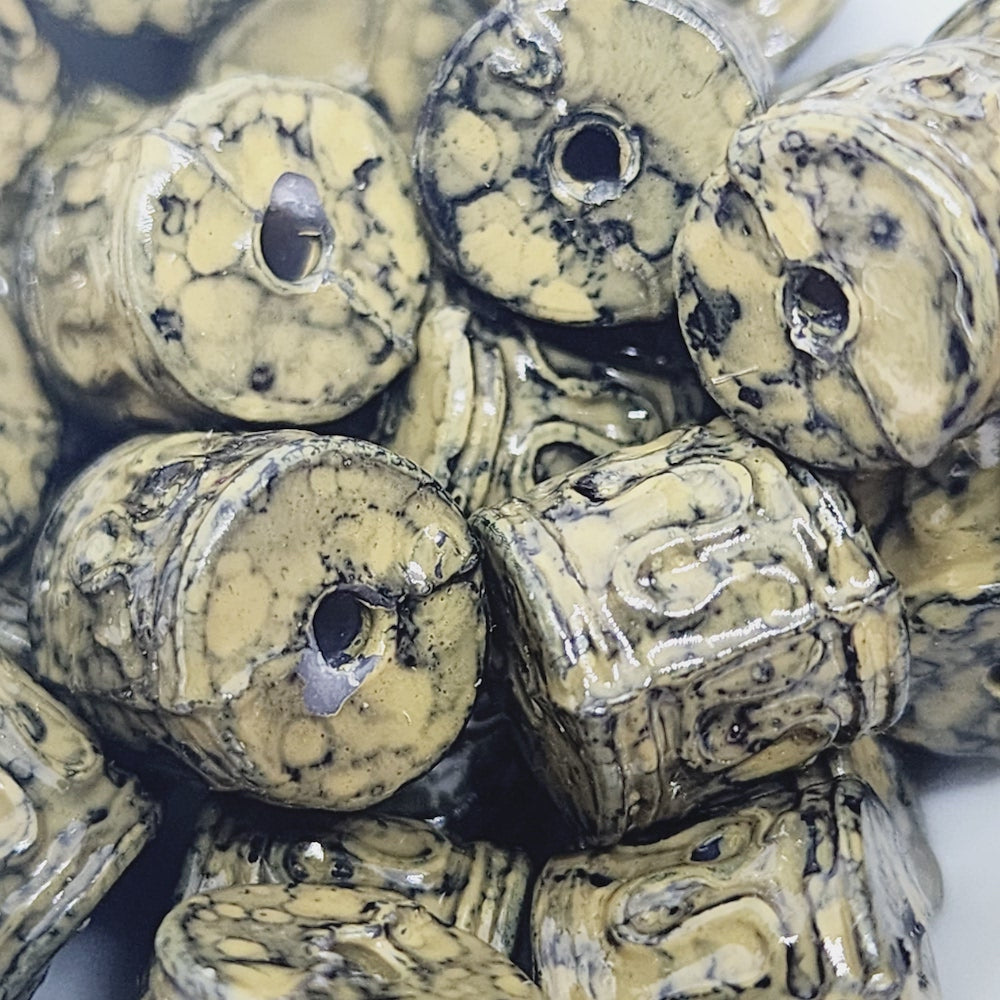 11x11mm Tube (25) - Khaki - Pottery Look Lucite Beads - Glossy