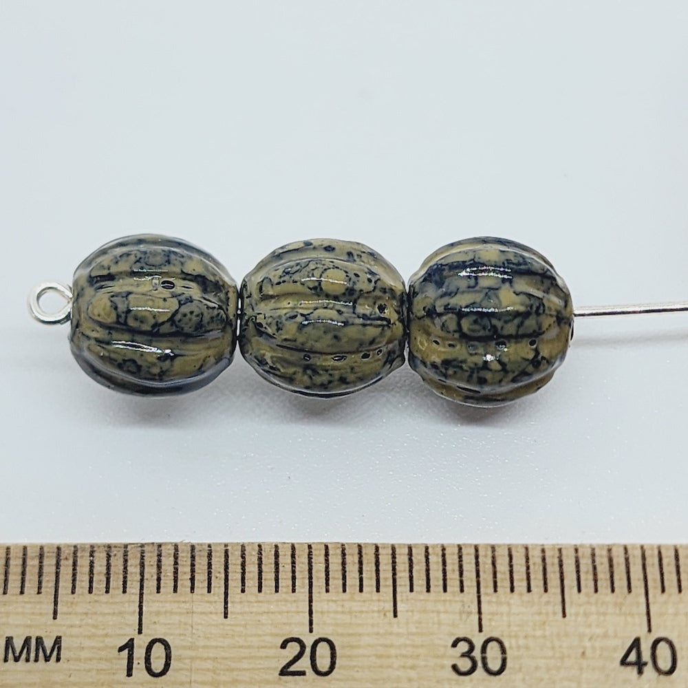 18x15mm Nut (50) - Khaki - Pottery Look Lucite Beads - Glossy