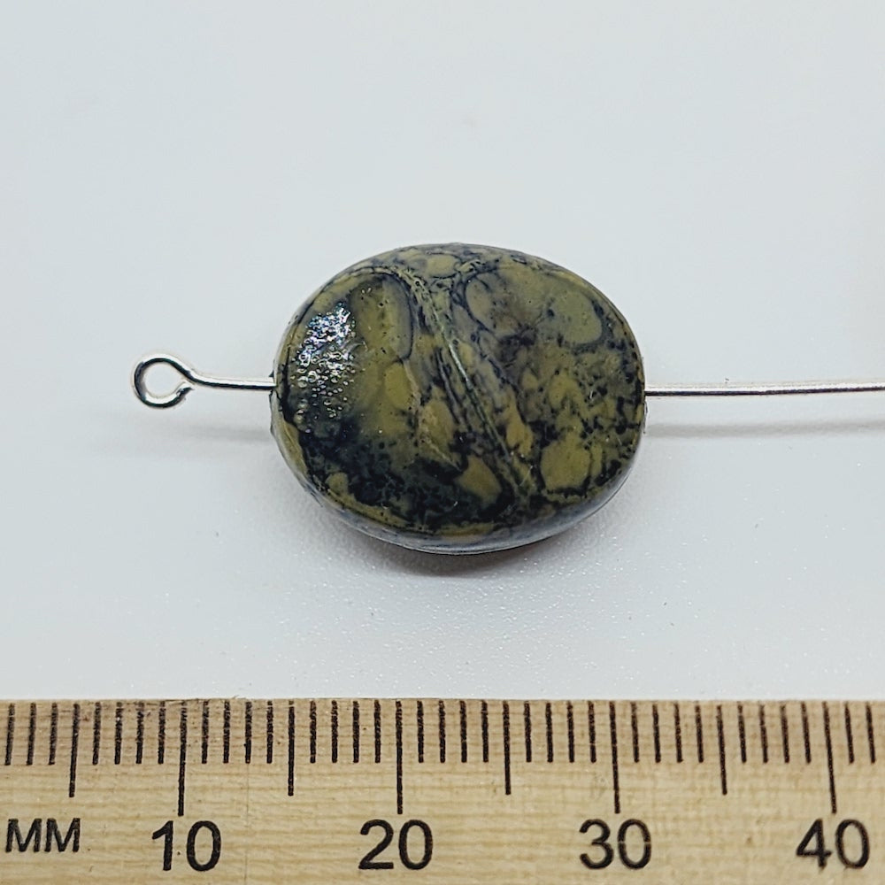 18x15mm Pinched Oval (25) - Khaki - Pottery Look Lucite Beads - Glossy