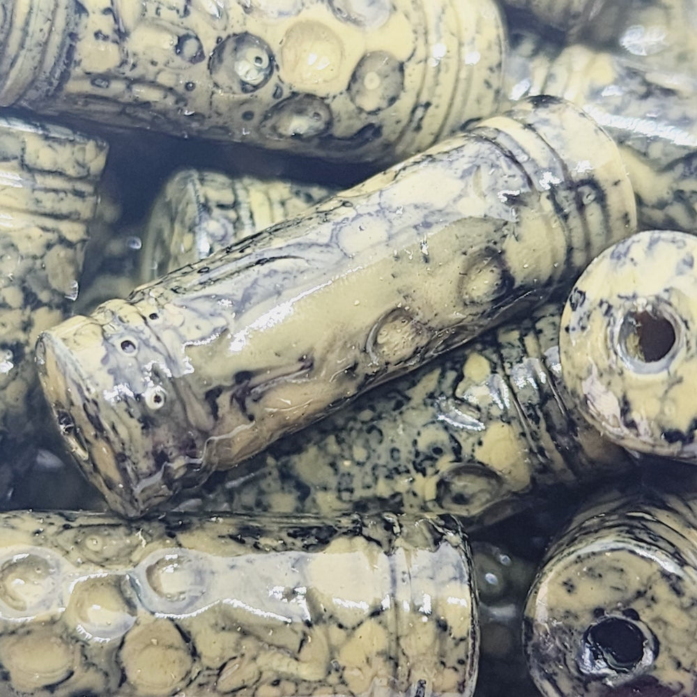 25x8mm Tube (50) - Khaki - Pottery Look Lucite Beads - Glossy