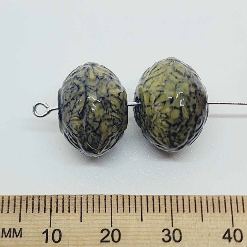 12x16mm Rondelle (25) - Khaki - Pottery Look Lucite Beads - Glossy