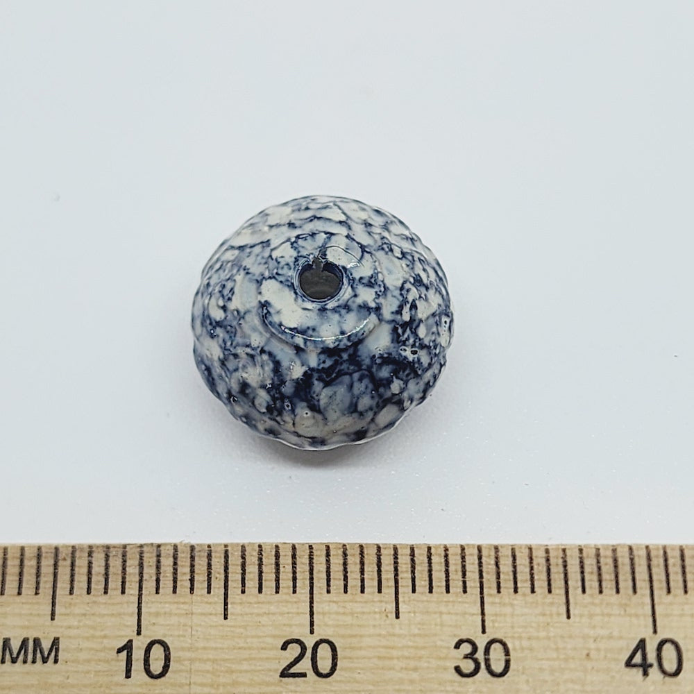 12x16mm Rondelle (25) - White/Grey - Pottery Look Lucite Beads - Glossy