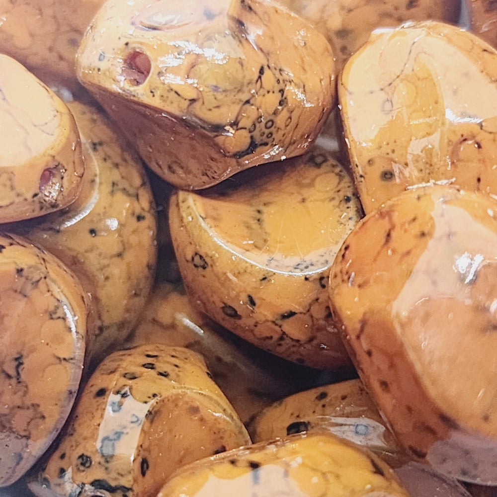 18x15mm Pinched Oval (25) - Medium Brown - Pottery Look Lucite Beads - Glossy