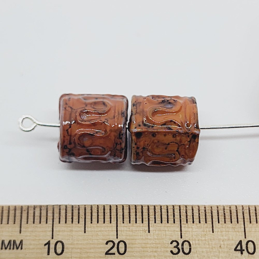 11x11mm Tube (25) - Medium Brown - Pottery Look Lucite Beads - Glossy