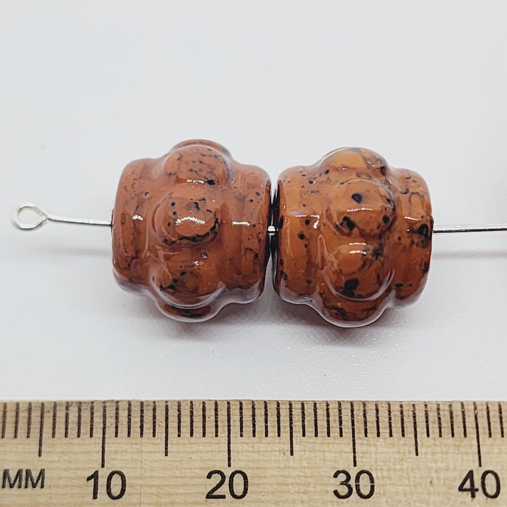 13x15mm Fluted Drum (25) - Medium Brown - Pottery Look Lucite Beads - Glossy