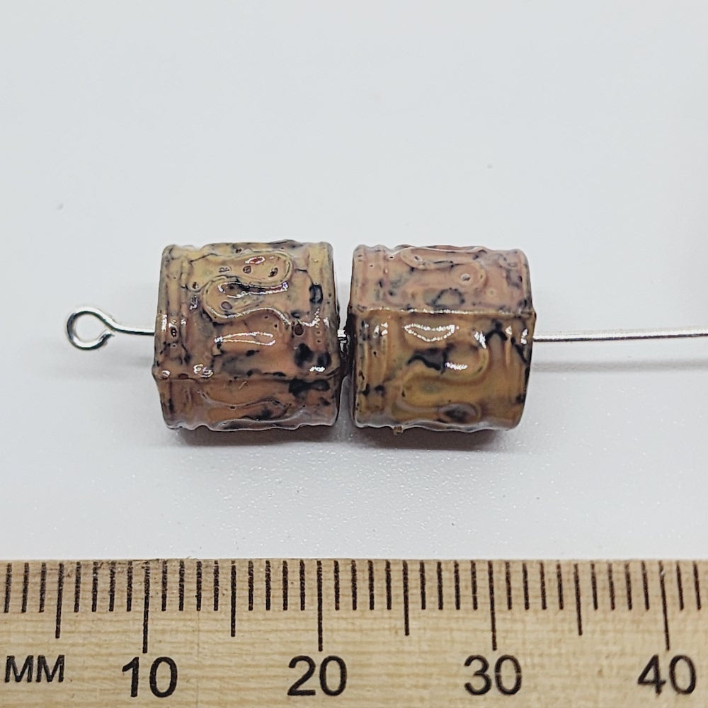 11x11mm Tube (25) - Light Brown - Pottery Look Lucite Beads - Glossy