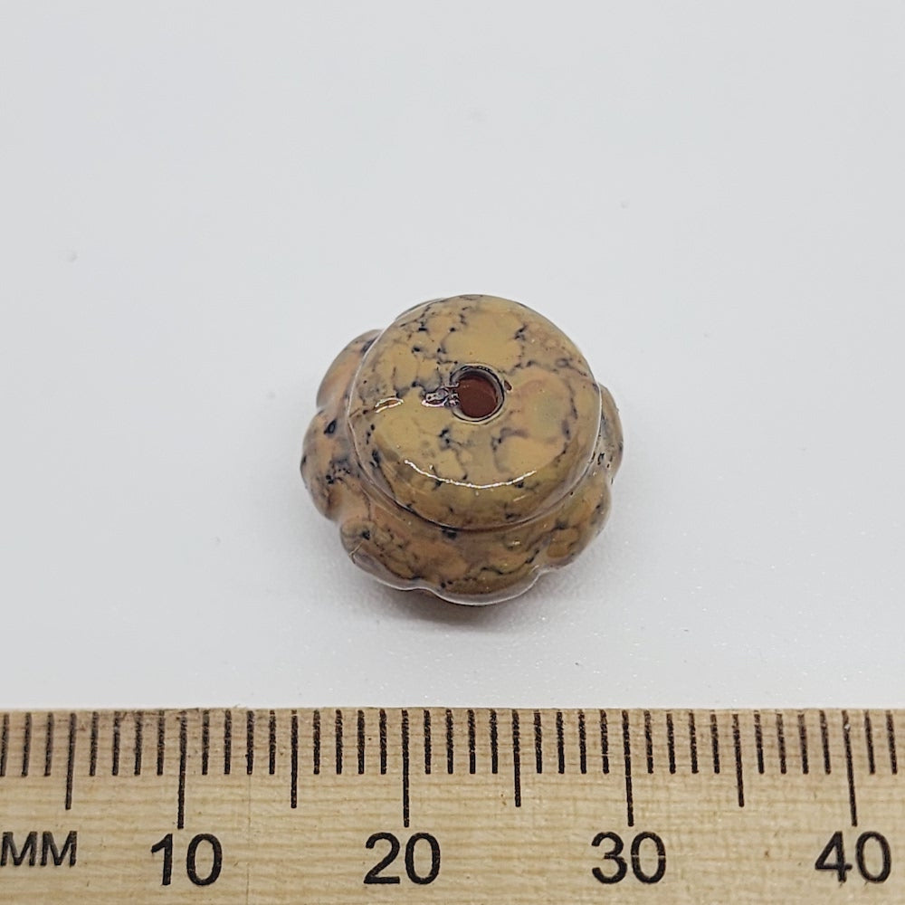 13x15mm Fluted Drum (25) - Light Brown - Pottery Look Lucite Beads - Glossy